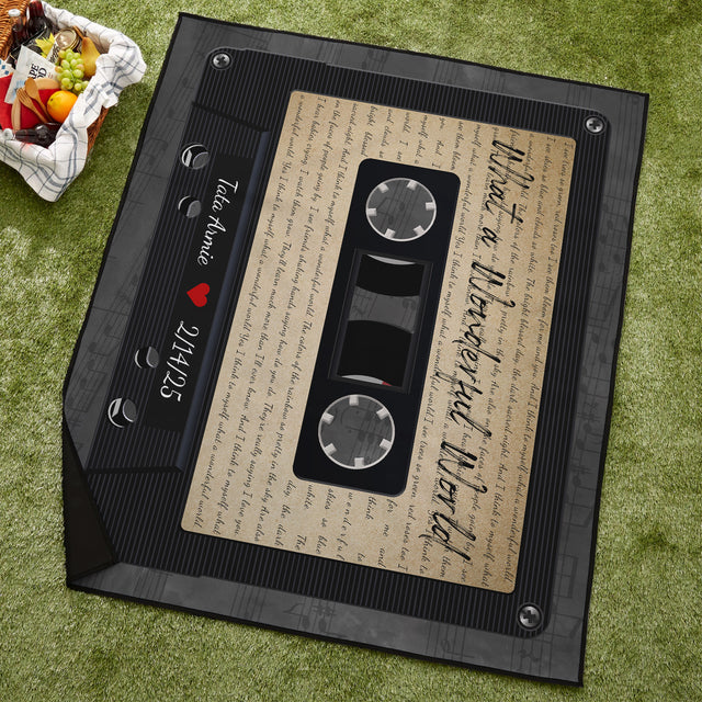 Custom Cassette Song Lyric Picnic Blanket