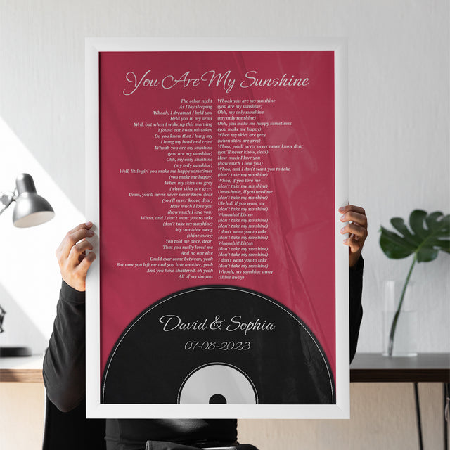 Personalized Song Lyrics & Name, Vinyl Record Style Framed Art Print