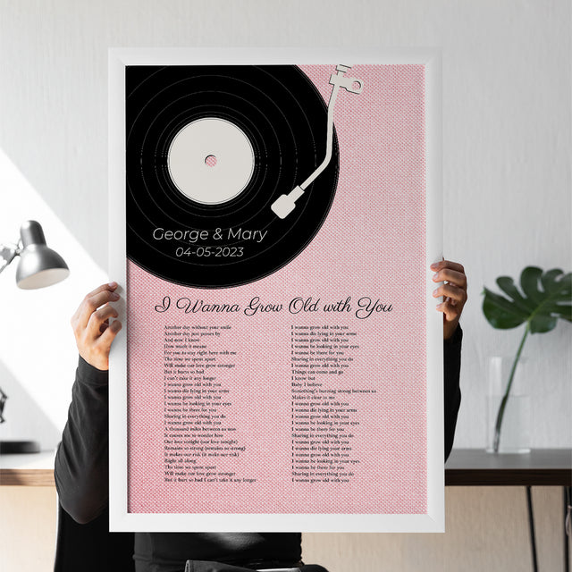 Tickled Pink Vinyl Record Framed Art Print, Custom Song Lyrics & Name