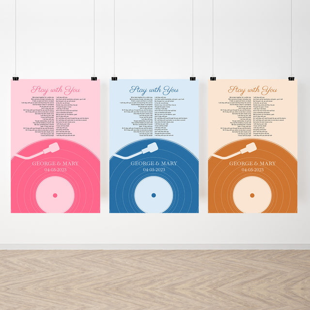 Pastel Pink Vinyl Record Framed Art Print, Customize Song Lyrics & Name