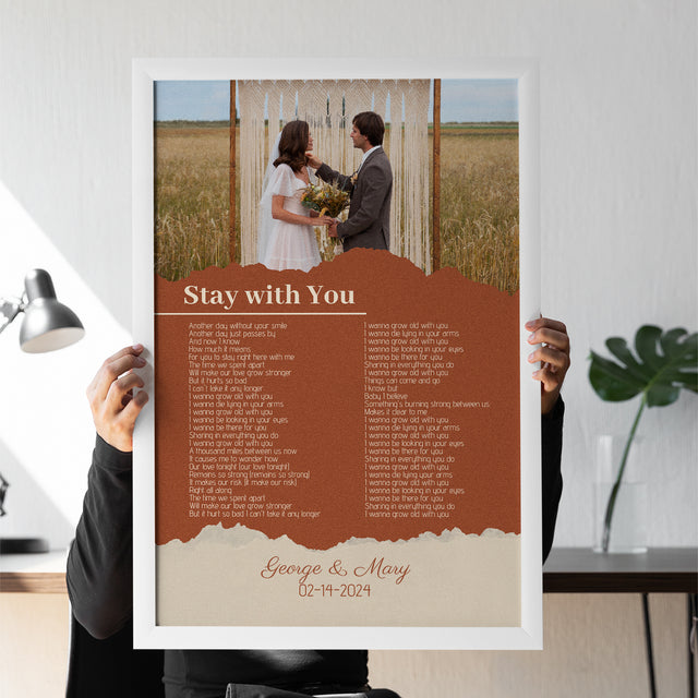 Photo Song Lyrics Orange Framed Art Print, Custom Song Lyrics Name Date