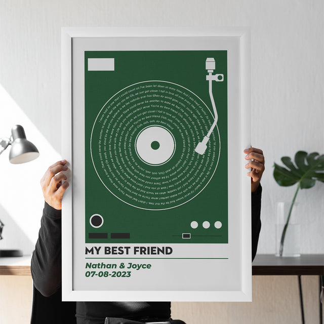Personalized Vinyl Record Lyrics Framed Art Print, Custom Song & Name