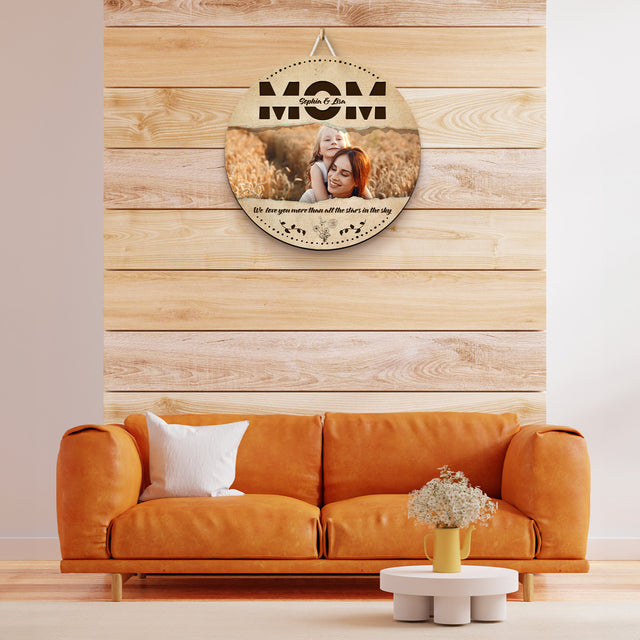 Mom, Customizable Photo And Name, Custom Round Wood Sign