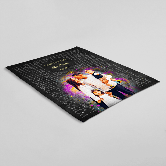 Black Dad Blanket, Star Wave Style, Custom Name Photo Song Lyrics