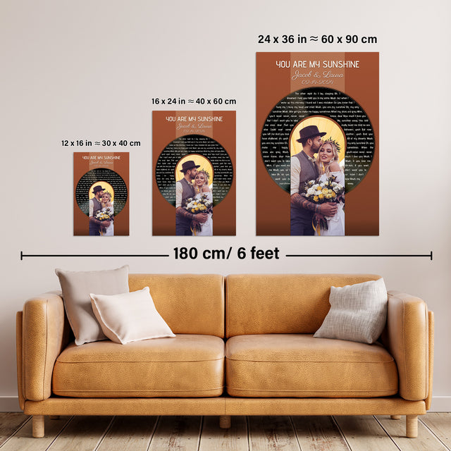 Photo Song Lyrics Vintage Orange Framed Art Print, Custom Song Lyrics Name Date