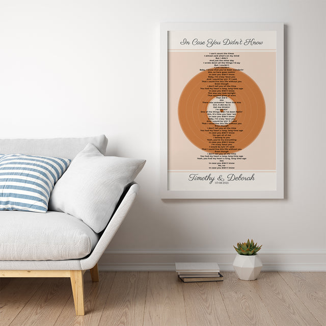 Personalized Song Lyrics & Date, Sandy Vinyl Record Framed Art Print