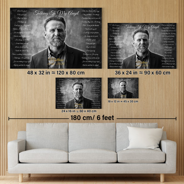 Black & White Memorial Canvas with Custom Photo & Lyrics