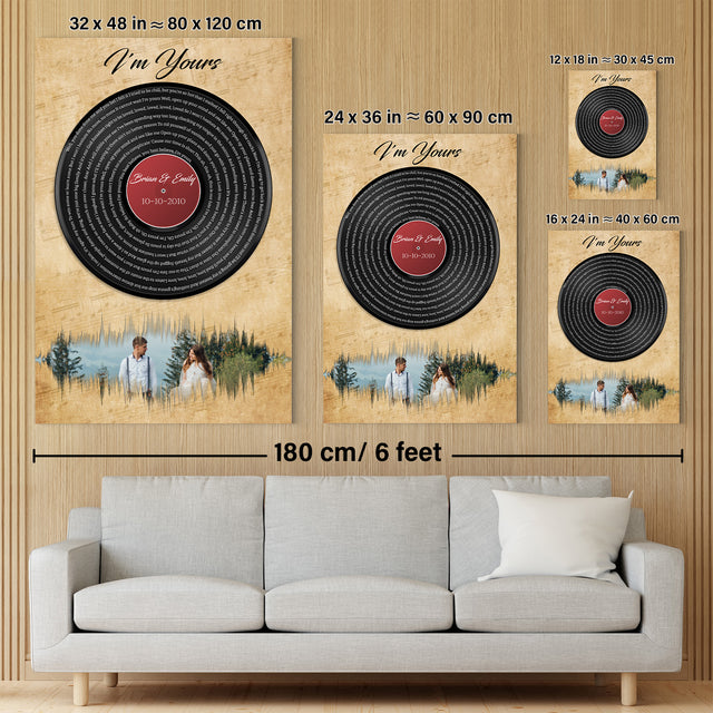Custom Song Lyrics, Upload Photo, Customizable Text, Vinyl Record, Canvas Wall Art