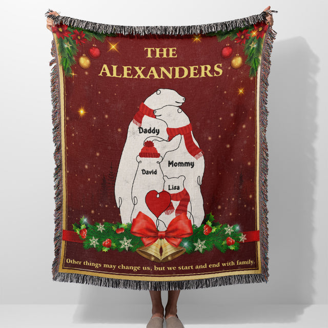 Christmas Polar Bear Custom Name Blanket, One Line Art Style