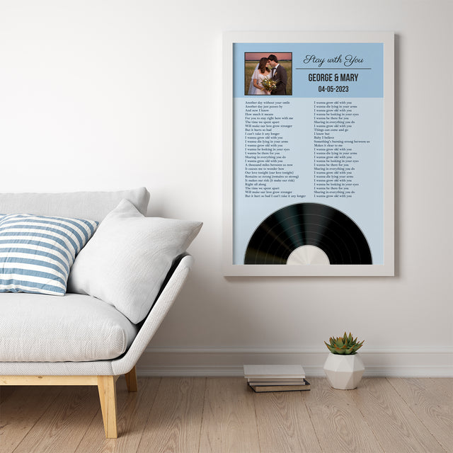 Personalized Favorite Song Lyrics, Ice Blue Framed Art Print with Your Own Photo