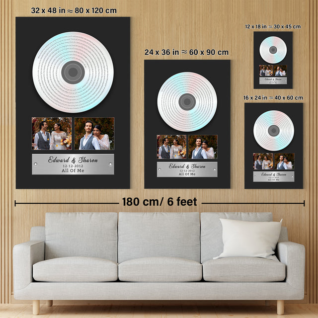 Custom Song Lyrics, Upload Photo, 2 Pictures, Customizable Text Vinyl Record Canvas