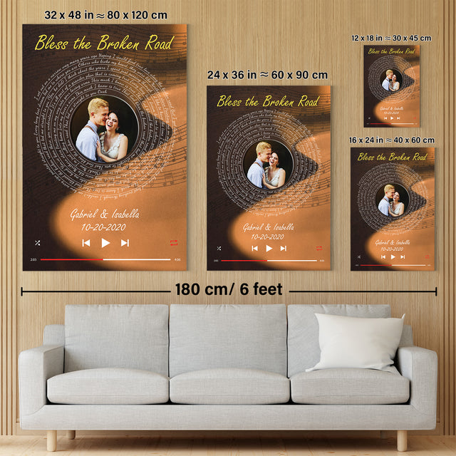 Custom Song Lyrics, Upload Photo, Customizable Text, Vinyl Record Canvas Wall Art
