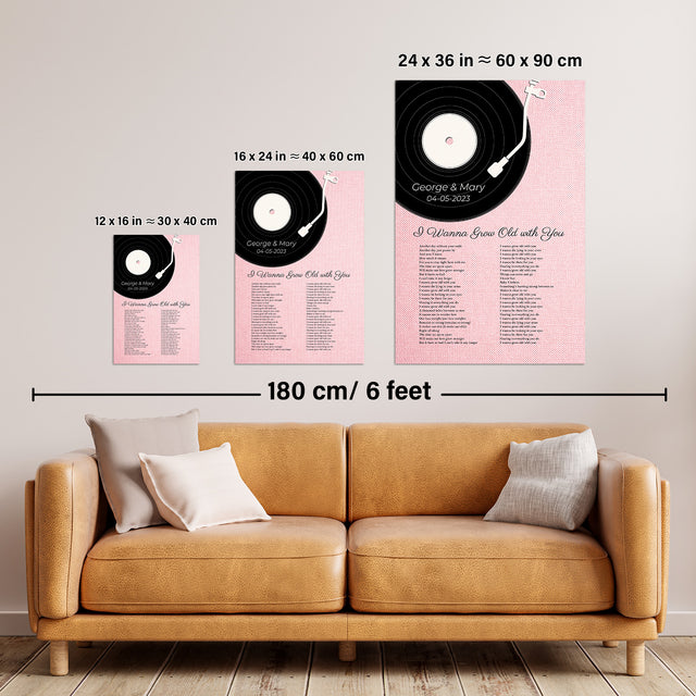 Tickled Pink Vinyl Record Framed Art Print, Custom Song Lyrics & Name