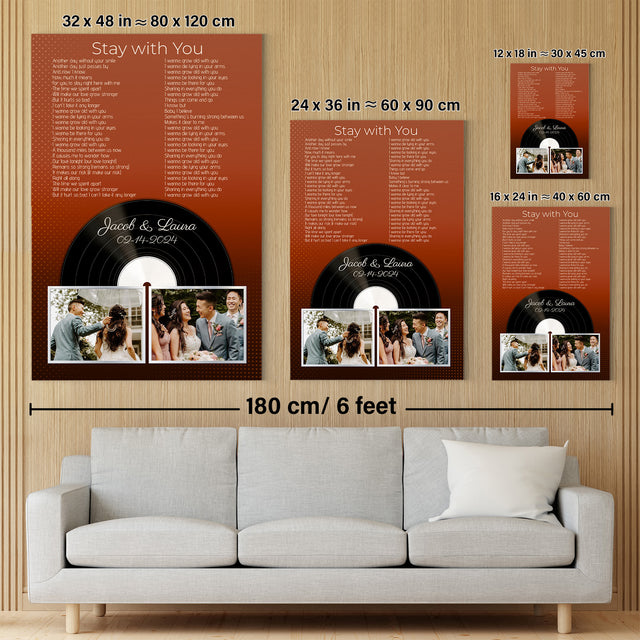 Personalized 2-Photo Song Lyrics Vintage Orange Canvas Print