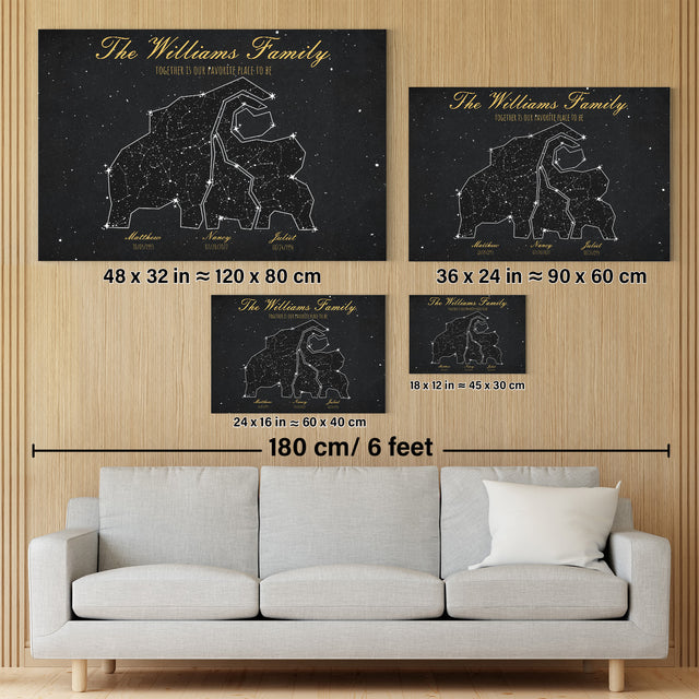 Elephant Family Custom Star Map Canvas Print