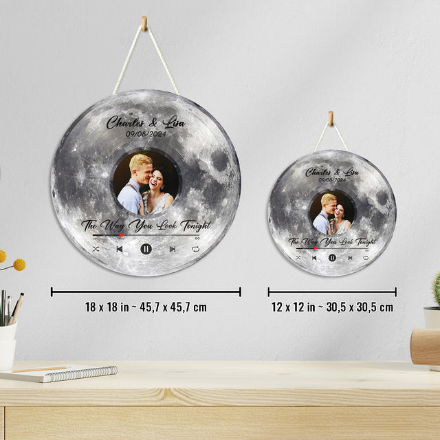 Custom Favorite Song Photo Round Wood Sign Moon Planet Background