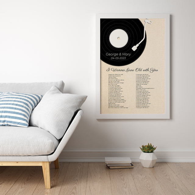 Sandy Vinyl Record Pastel Framed Art Print, Custom Song Lyrics & Name