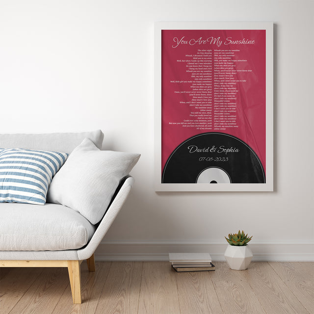Personalized Song Lyrics & Name, Vinyl Record Style Framed Art Print