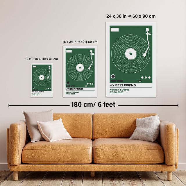 Personalized Vinyl Record Lyrics Framed Art Print, Custom Song & Name