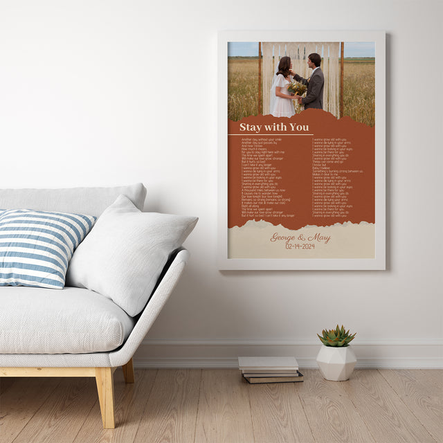 Photo Song Lyrics Orange Framed Art Print, Custom Song Lyrics Name Date