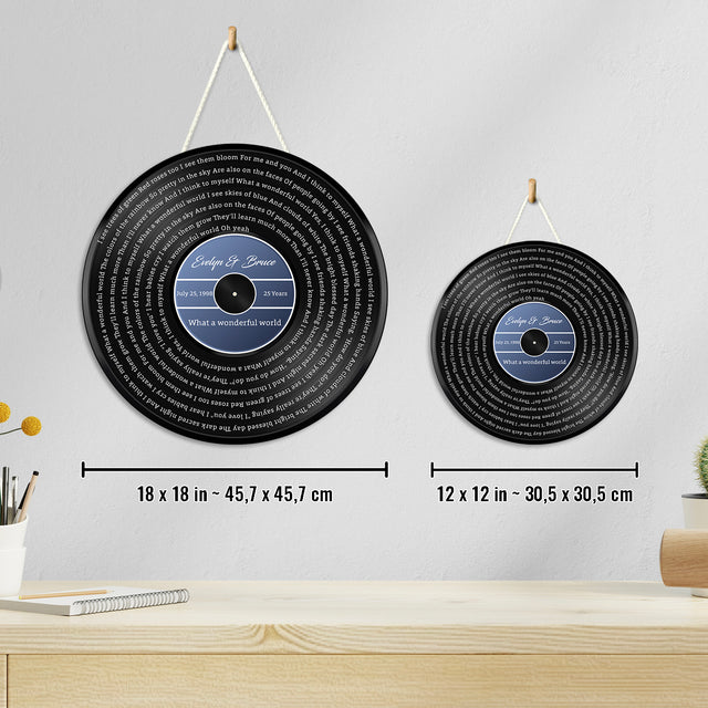 Custom Song Lyrics, Blue Vinyl Record, Customizable Song Name And Text Round Wood Sign