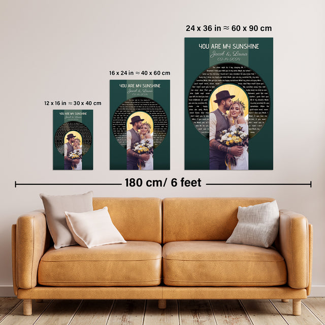 Photo Song Lyrics Vintage Green Framed Art Print, Custom Song Lyrics Name Date