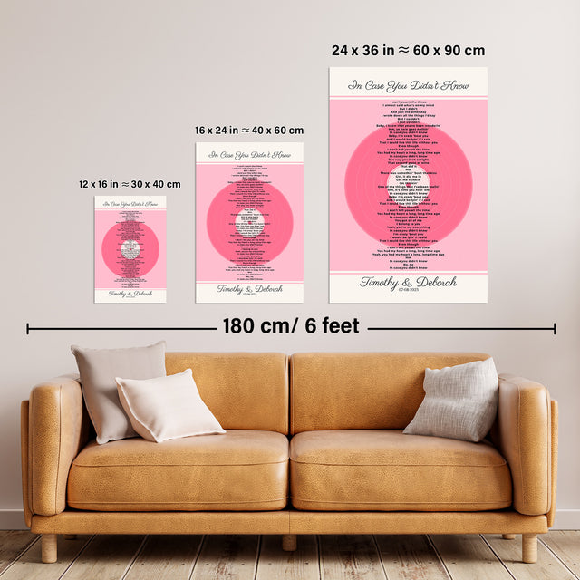 Personalized Song Lyrics, Tickled Pink Vinyl Record Framed Art Print