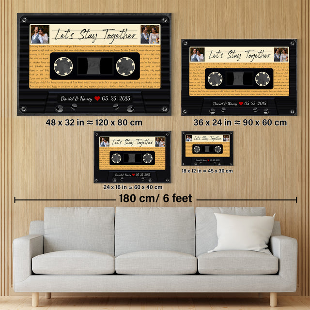 Custom Song Lyrics, Customizable Text And Upload Photo, Black Cassette Tape Canvas Wall Art