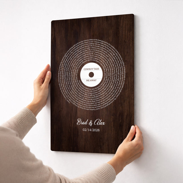 Personalized Wood-Style Vinyl Song Lyrics Metal Print