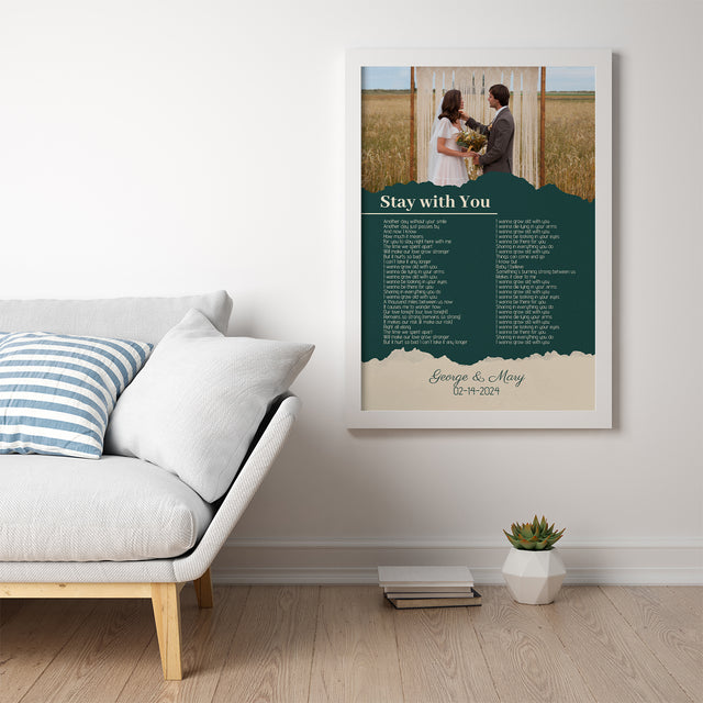 Photo Song Lyrics Green Framed Art Print, Custom Song Lyrics Name Date