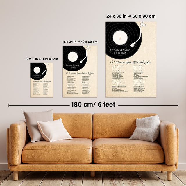 Sandy Vinyl Record Pastel Framed Art Print, Custom Song Lyrics & Name