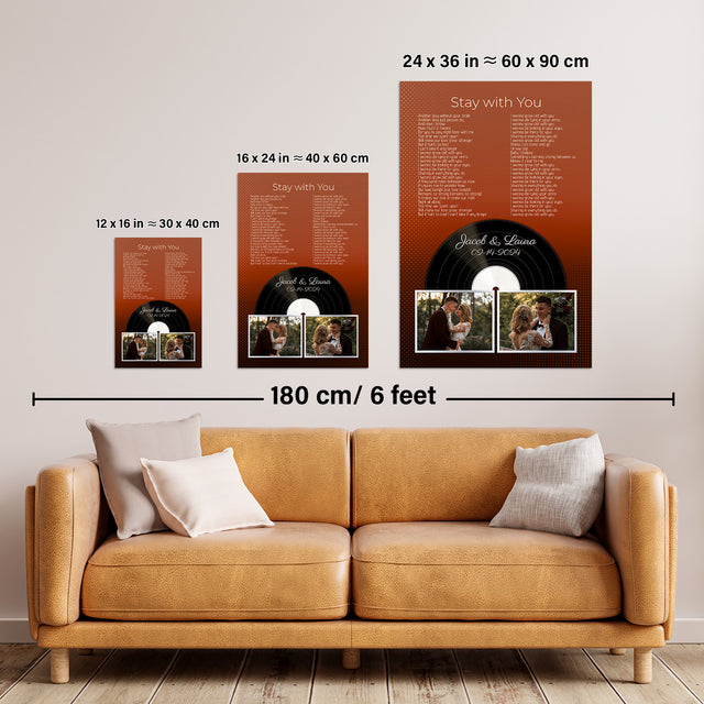 Personalized Song Lyrics & Name, Retro Orange Vinyl Record Framed Art Print