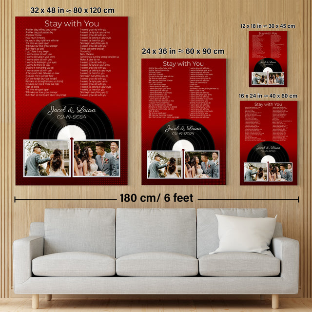 Personalized 2-Photo Song Lyrics Vintage Maroon Canvas Print