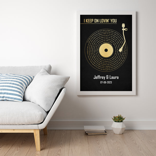 Personalized Song Lyrics & Name, Black Vinyl Record Framed Art Print