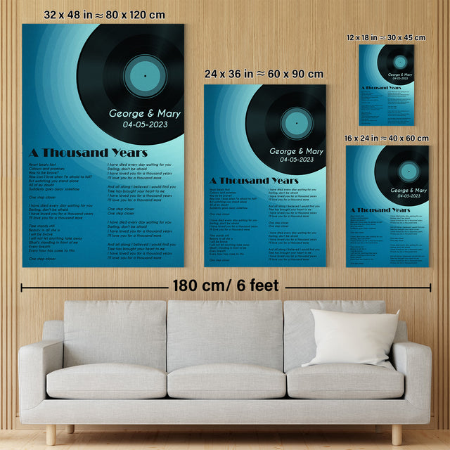 Romantic Blue Melody Canvas, Personalized Song Lyrics On Canvas