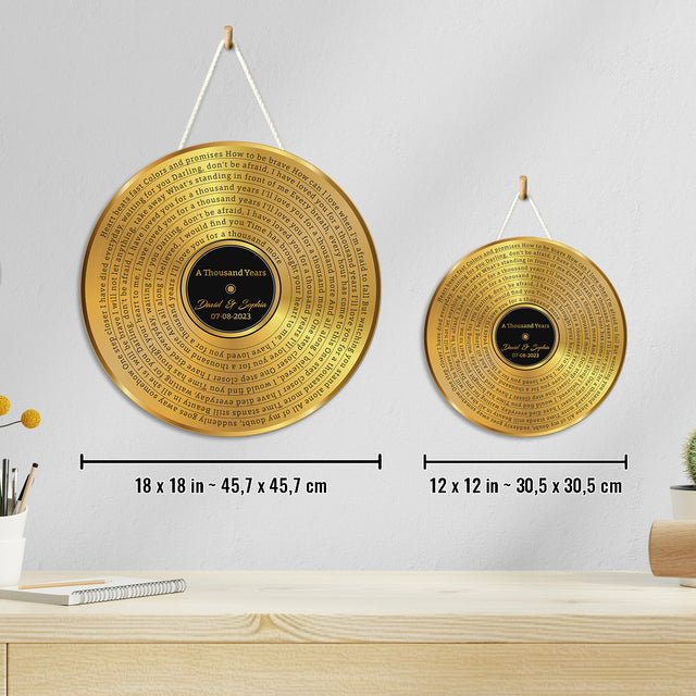 Custom Song Lyrics, Gold Vinyl Record, Customizable Song Name And Text Round Wood Sign