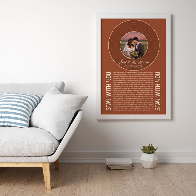 Rusty Orange Framed Art Print, Custom Song Lyrics Name & Date