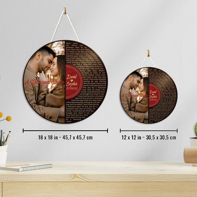 Custom Song Lyrics, Half Vinyl Record, Upload Photo, Customizable Song Name And Text Round Wood Sign