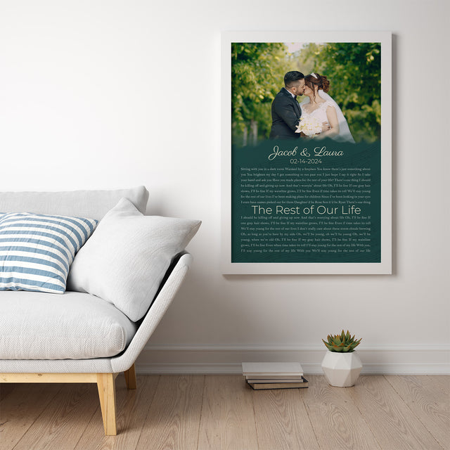 Half Song Lyrics Green Framed Art Print, Custom Song Lyrics Name Date