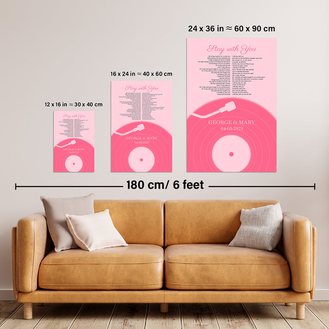 Pastel Pink Vinyl Record Framed Art Print, Customize Song Lyrics & Name