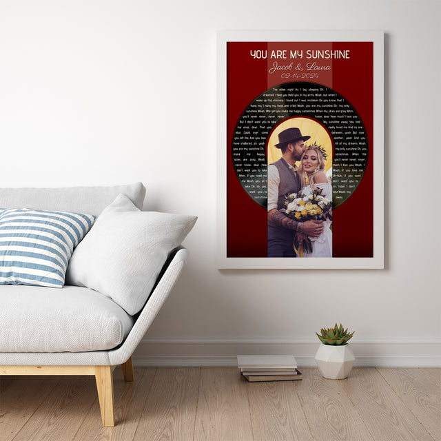 Vintage Maroon Framed Art Print, Custom Song Lyrics Name Date