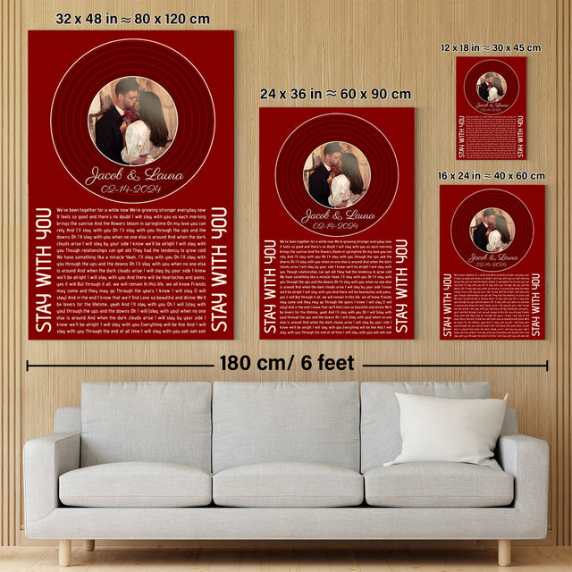 Custom Song Lyrics & Photo, Maroon Vinyl Record Canvas