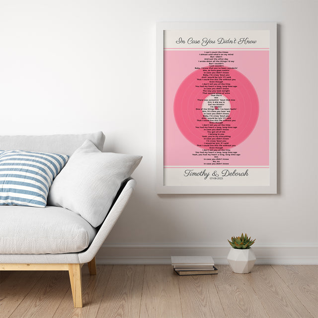 Personalized Song Lyrics, Tickled Pink Vinyl Record Framed Art Print