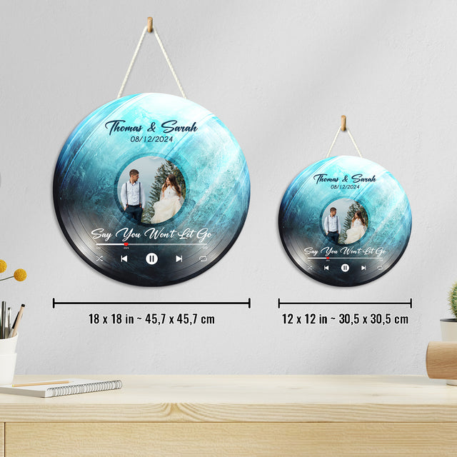Custom Favorite Song Photo Round Wood Sign Uranus Planet Background