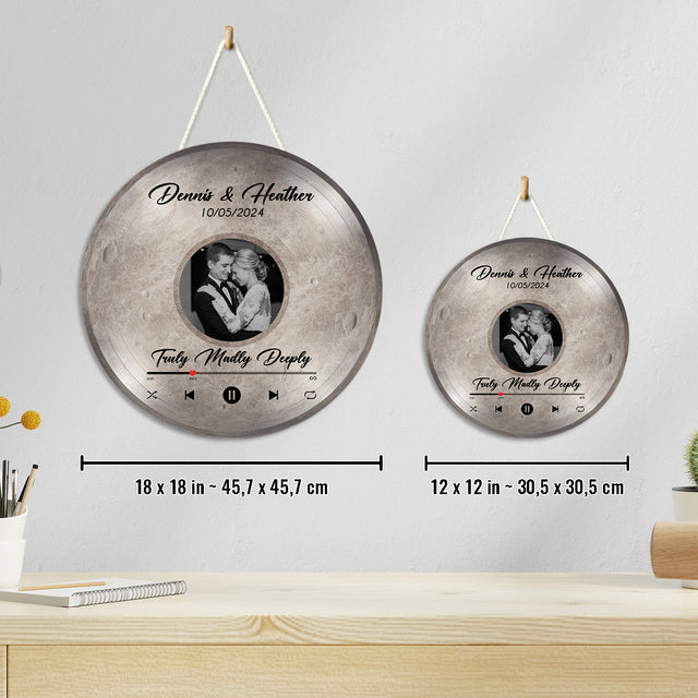 Custom Favorite Song Photo Round Wood Sign Mercury Planet Background