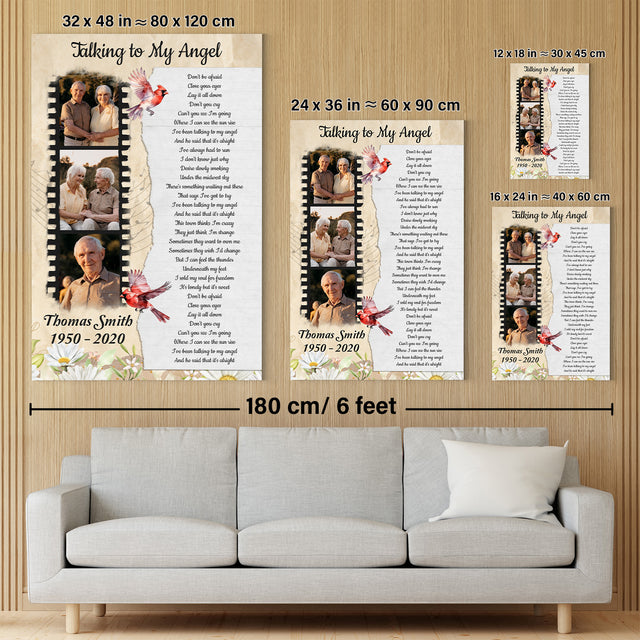 Custom Photo Cardinal Memorial Canvas, Vintage-Style with Song Lyrics