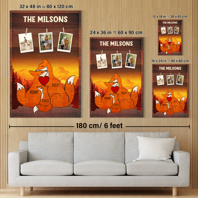 Personalized Fox Galaxy Canvas, Fox Family Puzzle Style, Custom Family Name