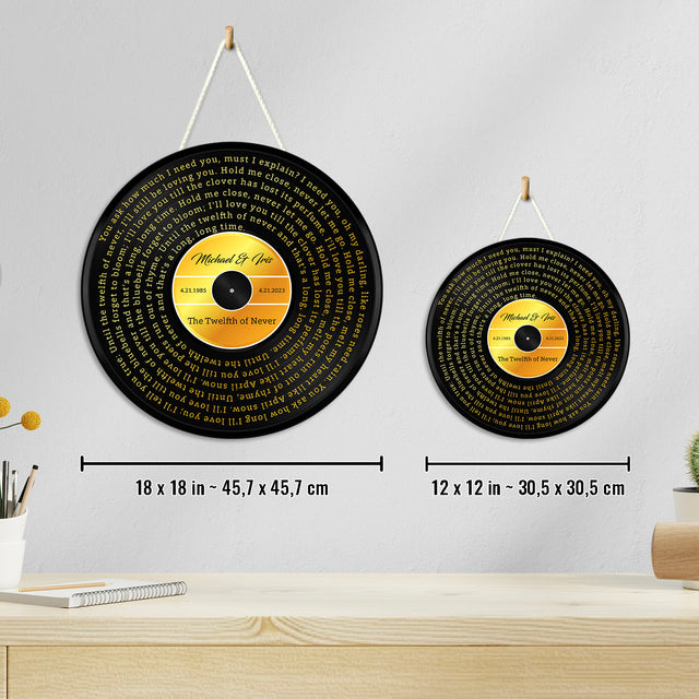 Custom Song Lyrics, Yellow Vinyl Record, Customizable Song Name And Text Round Wood Sign