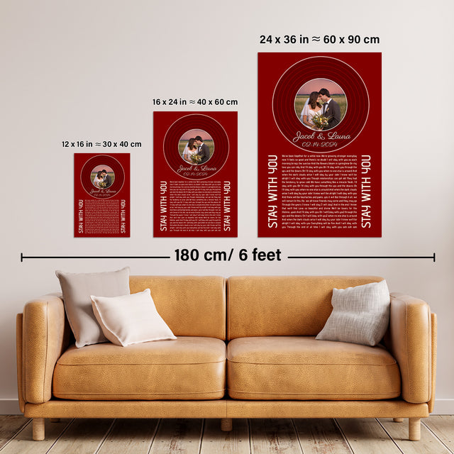 Retro Maroon Framed Art Print, Custom Song Lyrics Name Date