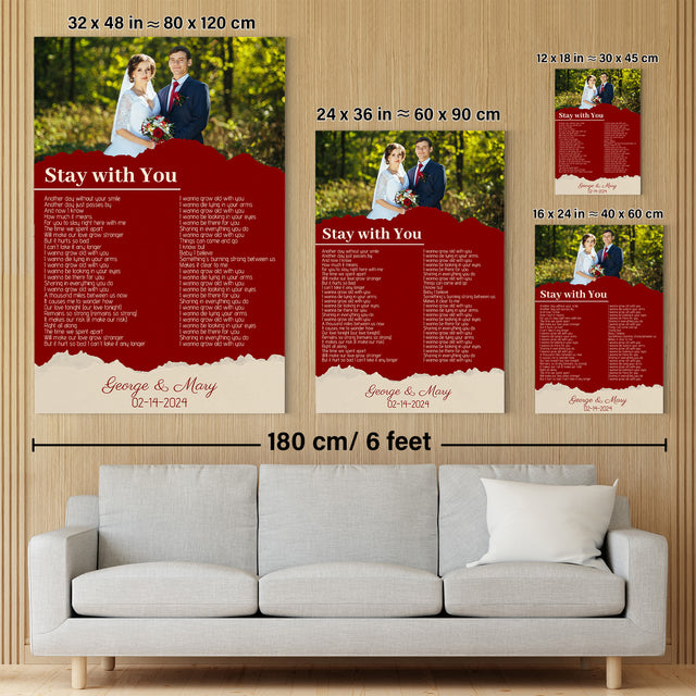Custom Photo Song Lyrics Name Date Vintage Maroon Canvas Print